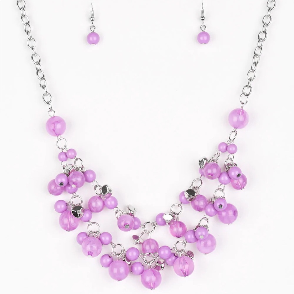 Gone Sailing Purple Beaded Necklace & Earrings Set - Picture 3 of 3